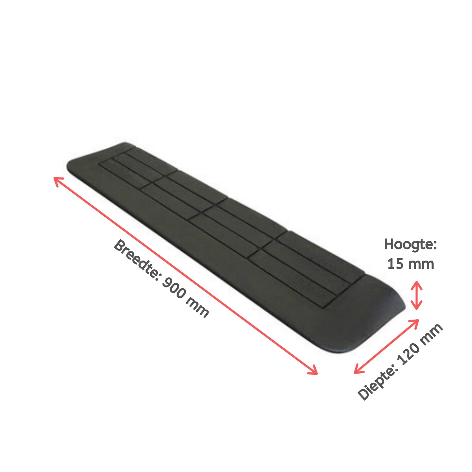 1,5x12x90 cm Drempelhulp rubber, 3 zijdig oprijdbaar - Afbeelding 3