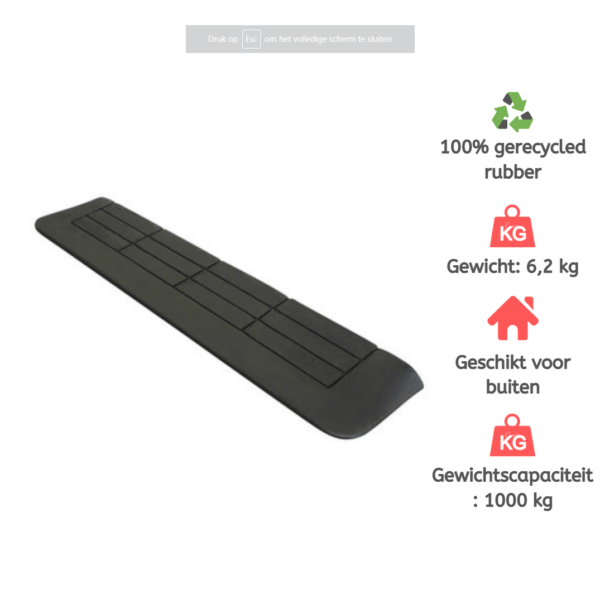 3,5x28x90 cm Drempelhulp rubber, 3 zijdig oprijdbaar