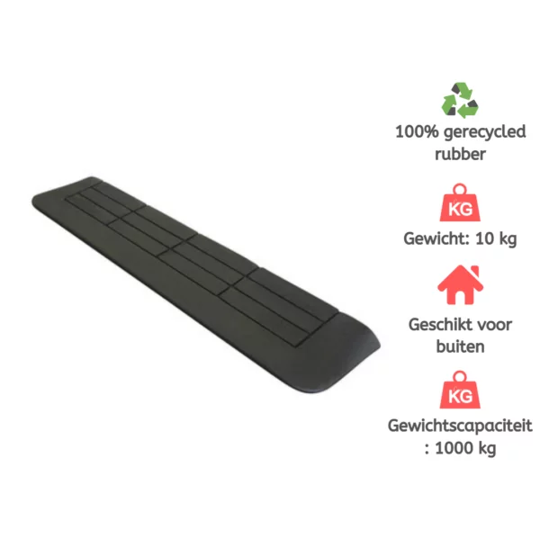 4,4x45,7x127 cm Drempelhulp rubber, 3 zijdig oprijdbaar